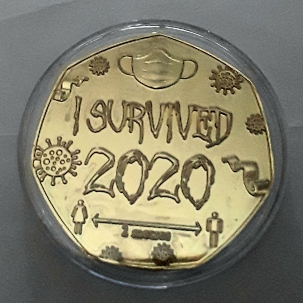 I Survived 2020 Gold Tone Coin In Case